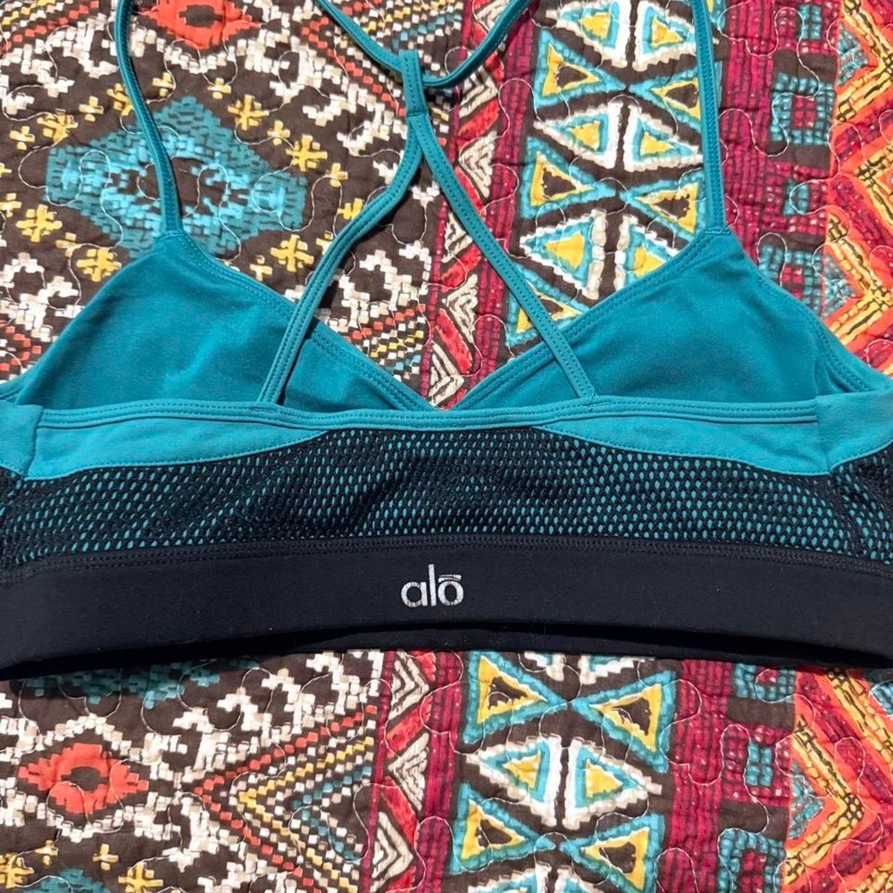 Alo Yoga blue sports bra Mesh panel